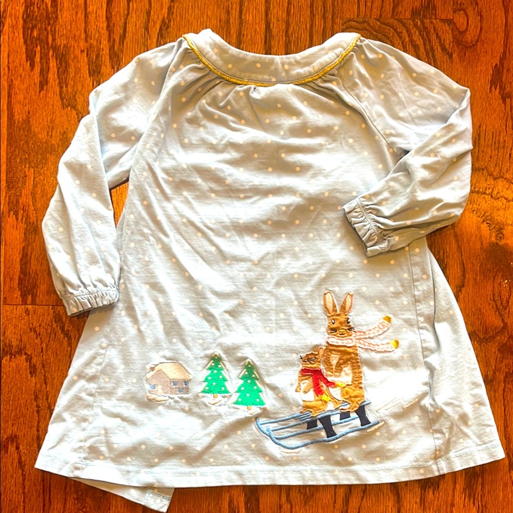 Baby Boden  Xmas 🎄 Light Blue Dress with Rabbit and Sled Design